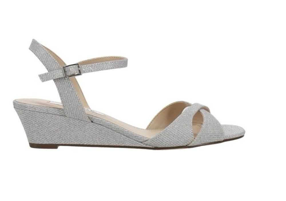 Nina Flora Glitter Wedge Dress Sandals Silver Luna Shine 6M